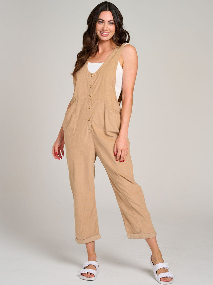 WOMEN'S SLEEVELESS FRONT POCKET BUTTON UP WIDE LEG JUMPSUIT