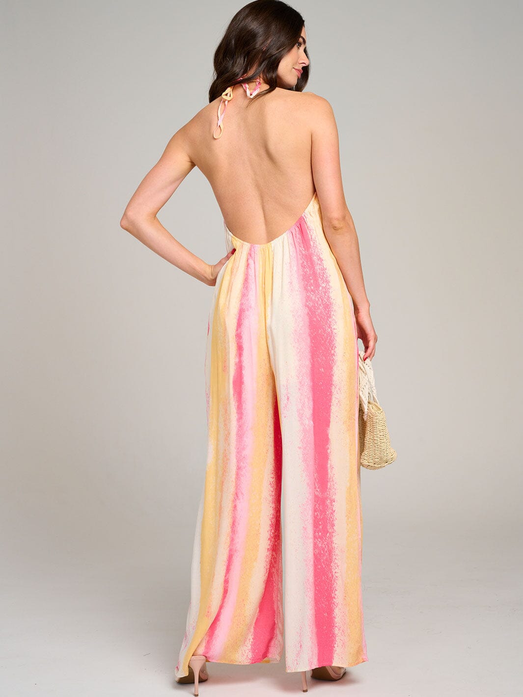 WOMEN'S SLEEVELESS FRONT POCKET OPEN BACK COLORBLOCK WIDE LEG JUMPSUIT