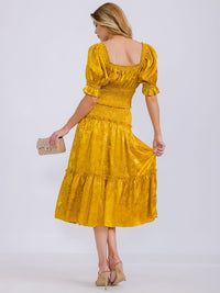 WOMEN'S SMOCK WAIST FLORAL PRINT TIERED MIDI SKIRT