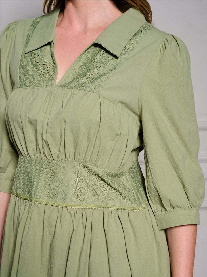 PLUS SIZE 3/4 SLEEVES V-NECK DETAILED FIT & FLARE MINI DRESS