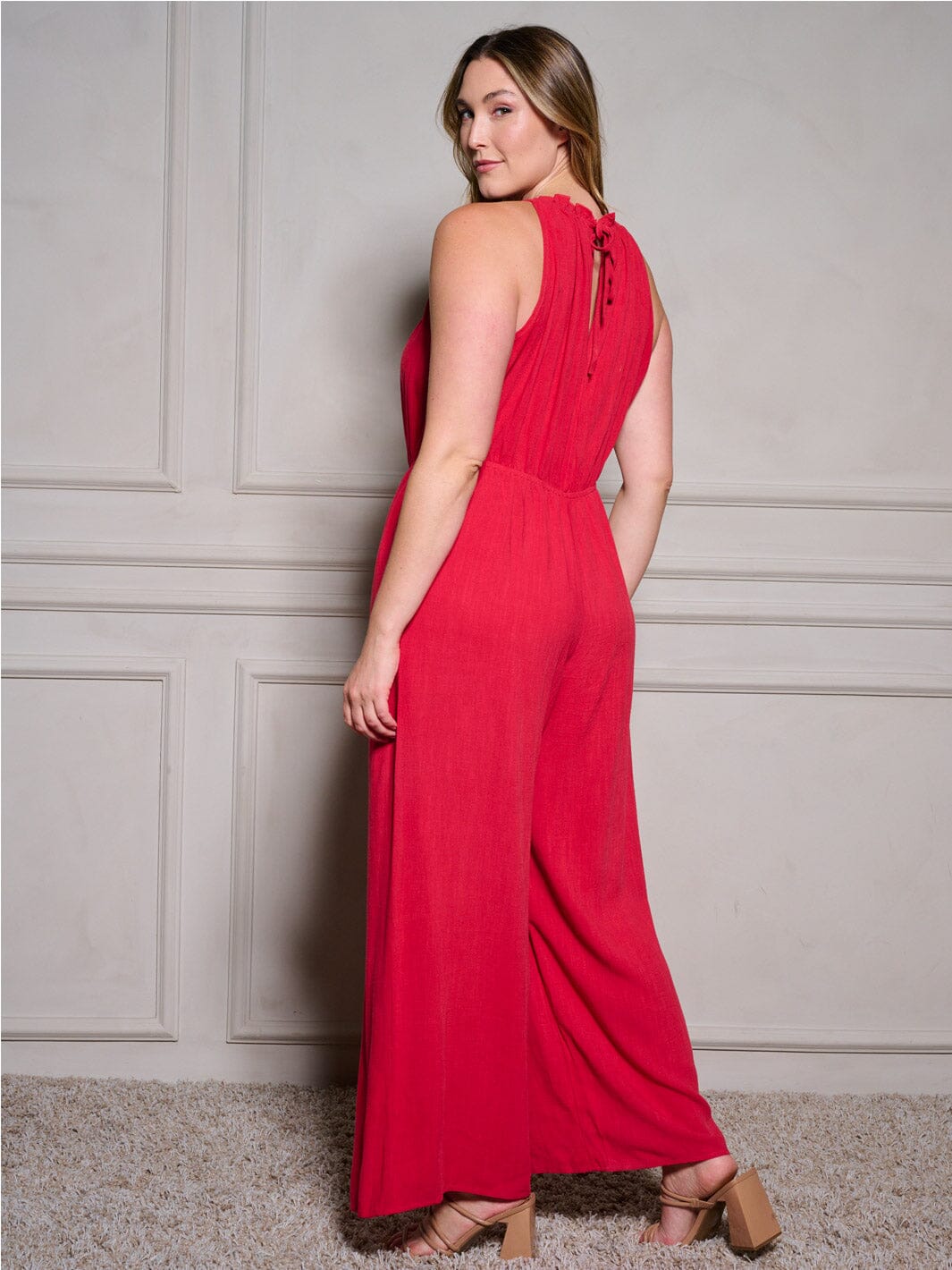 PLUS SIZE SLEEVELESS ELASTIC WAIST POCKETS JUMPSUIT