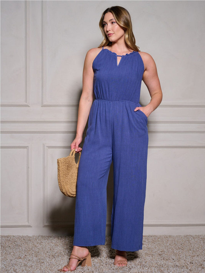 PLUS SIZE SLEEVELESS ELASTIC WAIST POCKETS JUMPSUIT