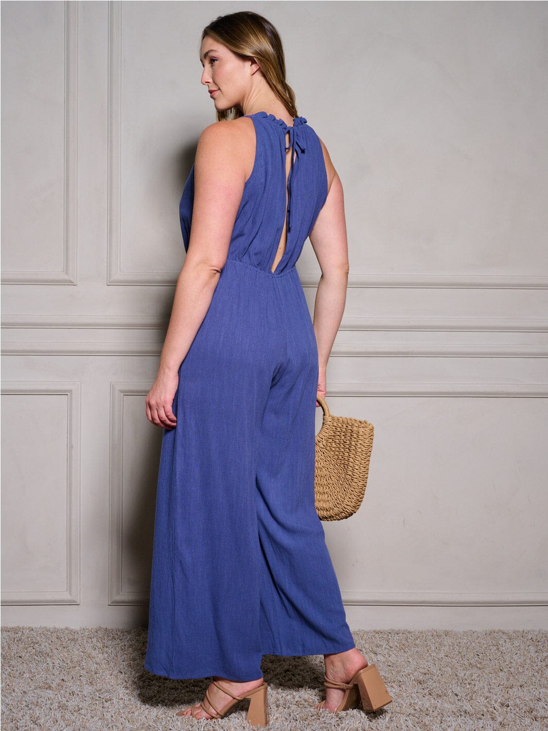 PLUS SIZE SLEEVELESS ELASTIC WAIST POCKETS JUMPSUIT