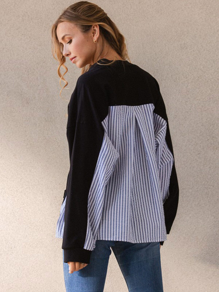 WOMEN'S LONG SLEEVE FRONT POCKETS CONTRAST CARDIGAN