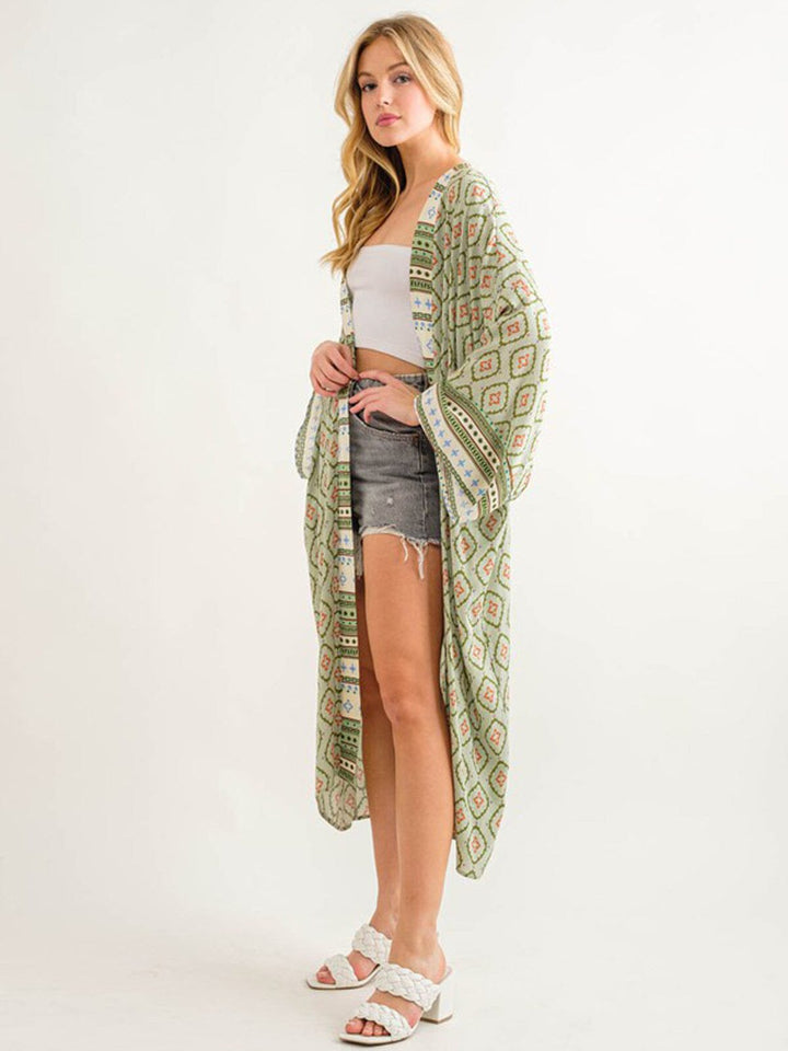 WOMEN'S LONG SLEEVE OPEN FRONT MULTI PRINT KIMONO
