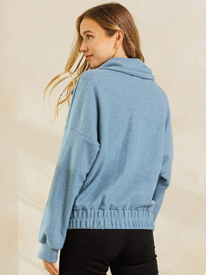 WOMEN'S LONG SLEEVE BUTTON DETAILED COLLAR SWEATER