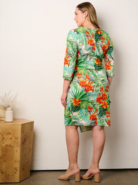 PLUS SIZE 3/4 SLEEVE SURPLICE FLORAL MIDI DRESS
