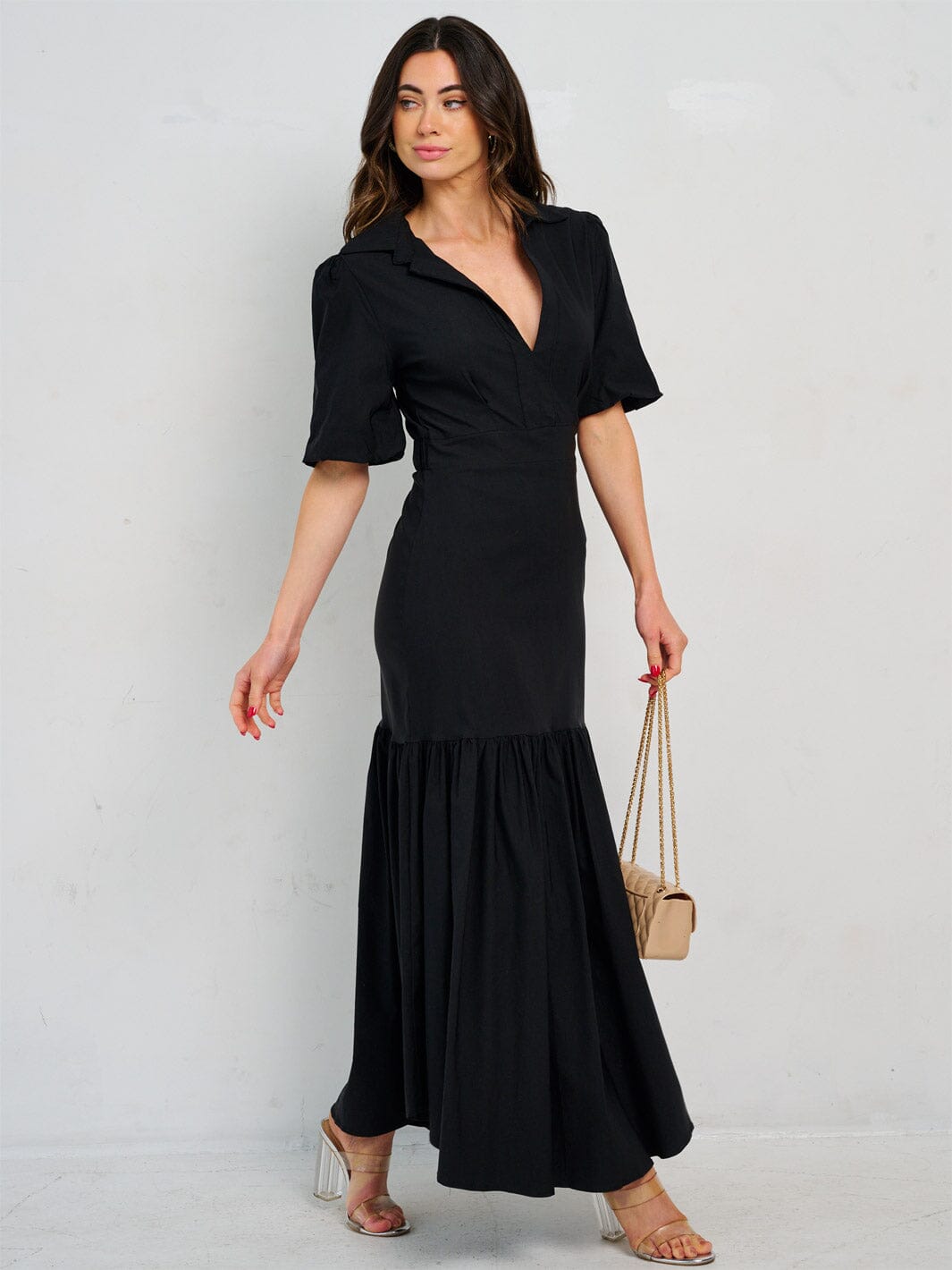 WOMEN'S SHORT SLEEVE V-NECK MAXI DRESS