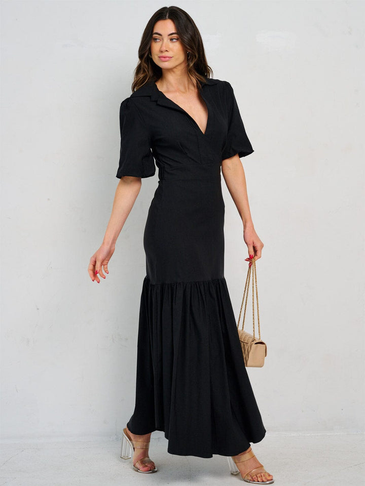 WOMEN'S SHORT SLEEVE V-NECK MAXI DRESS