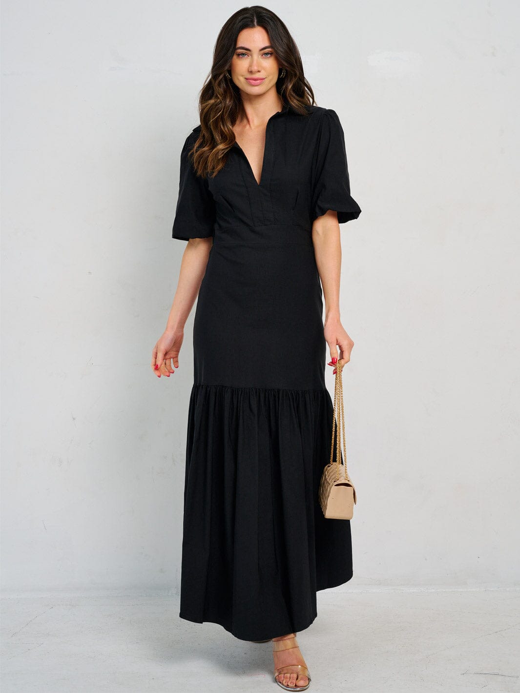 WOMEN'S SHORT SLEEVE V-NECK MAXI DRESS