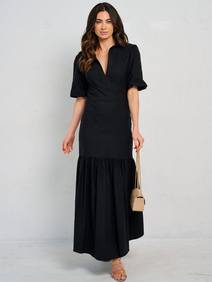 WOMEN'S SHORT SLEEVE V-NECK MAXI DRESS