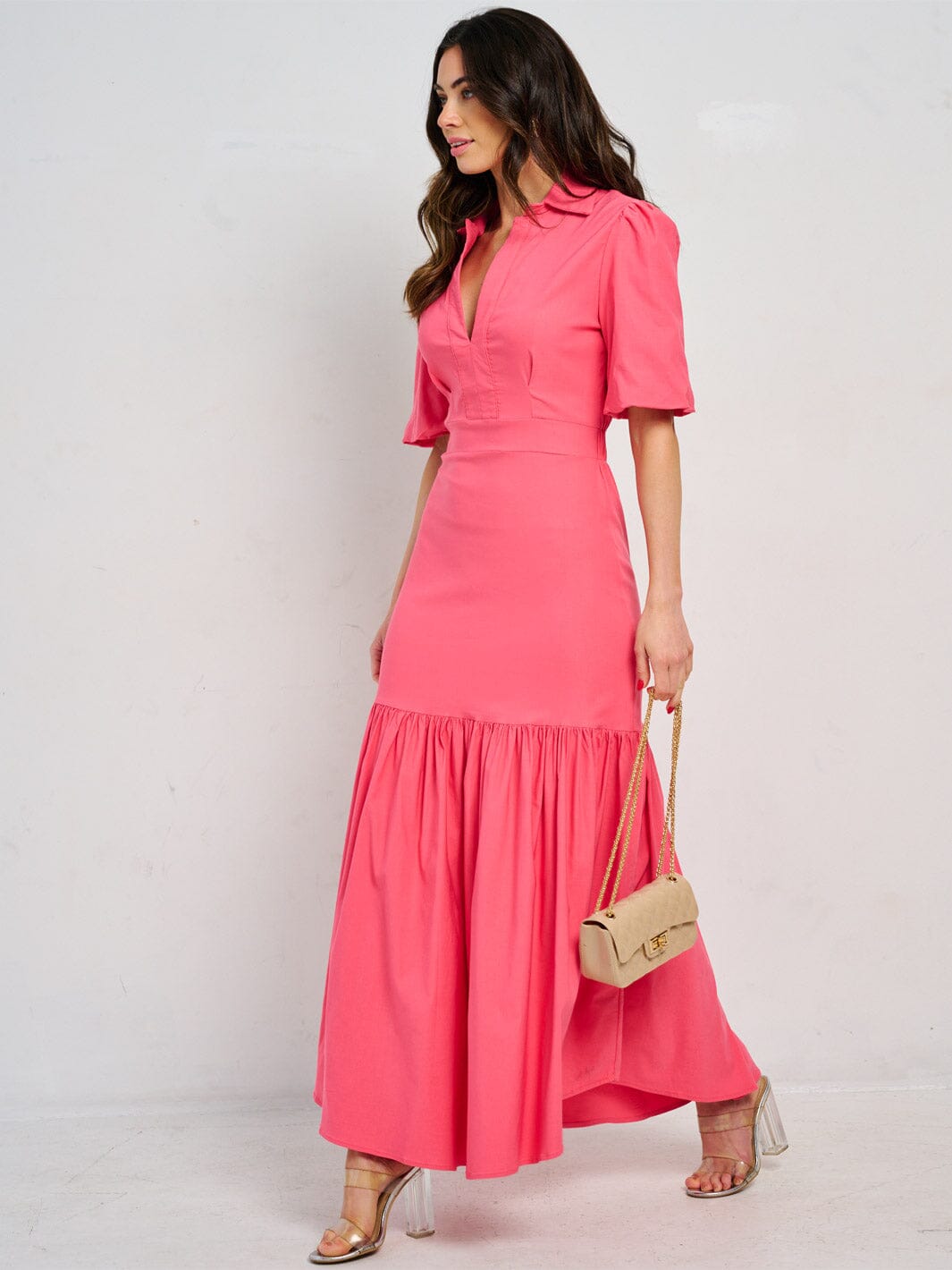 WOMEN'S SHORT SLEEVE V-NECK MAXI DRESS