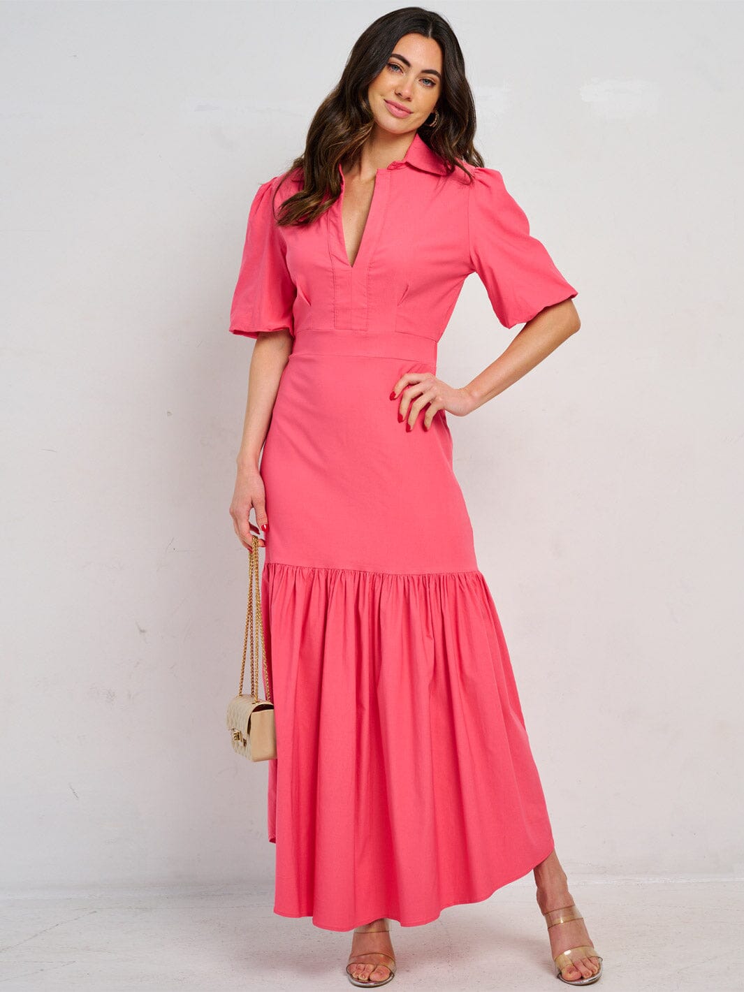 WOMEN'S SHORT SLEEVE V-NECK MAXI DRESS