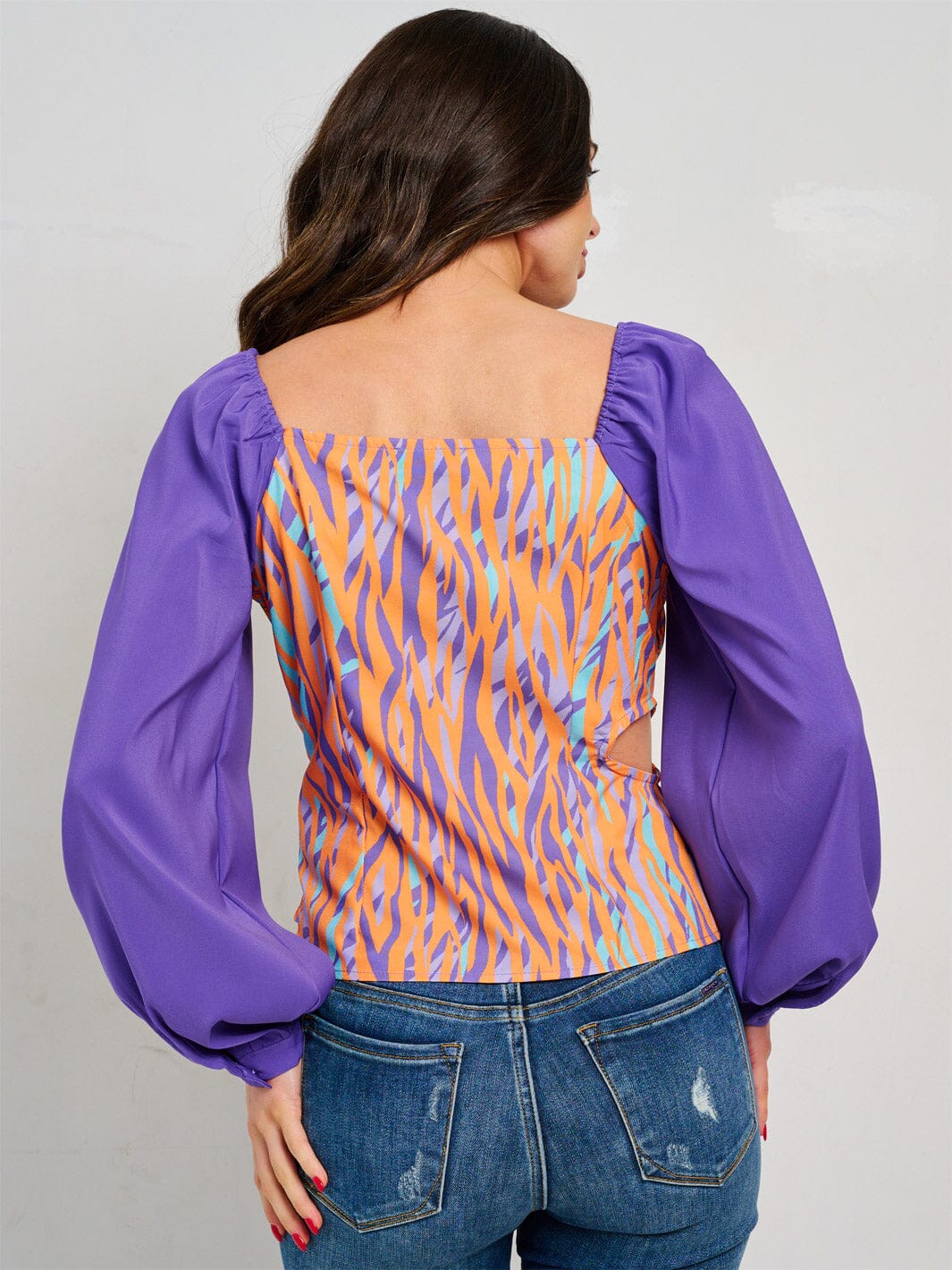 WOMEN'S LONG SLEEVE SURPLICE MULTI PRINT BLOUSE