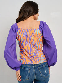 WOMEN'S LONG SLEEVE SURPLICE MULTI PRINT BLOUSE