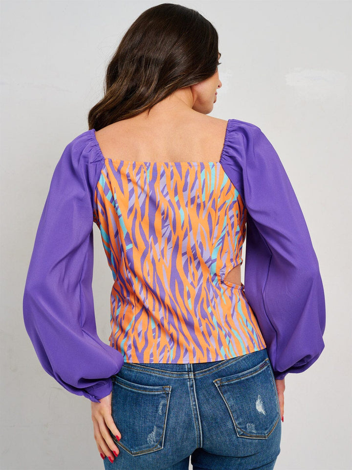 WOMEN'S LONG SLEEVE SURPLICE MULTI PRINT BLOUSE