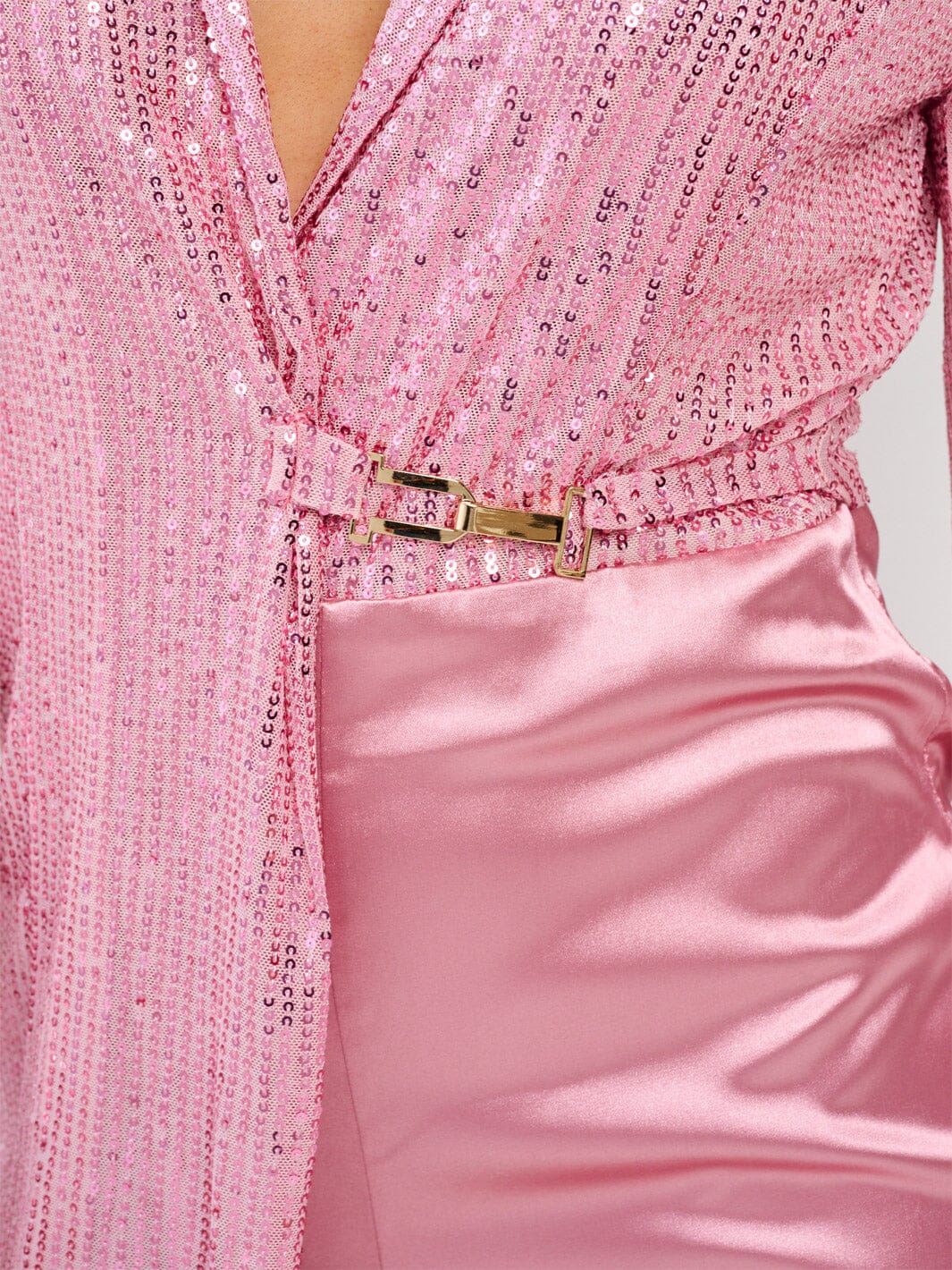 WOMEN'S LONG SLEEVE SURPLICE SEQUINS CONTRAST ROMPER