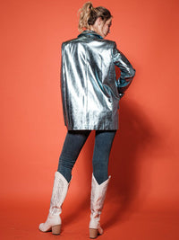 WOMEN'S LONG SLEEVE BUTTON CLOSURE PU PLEATHER JACKET
