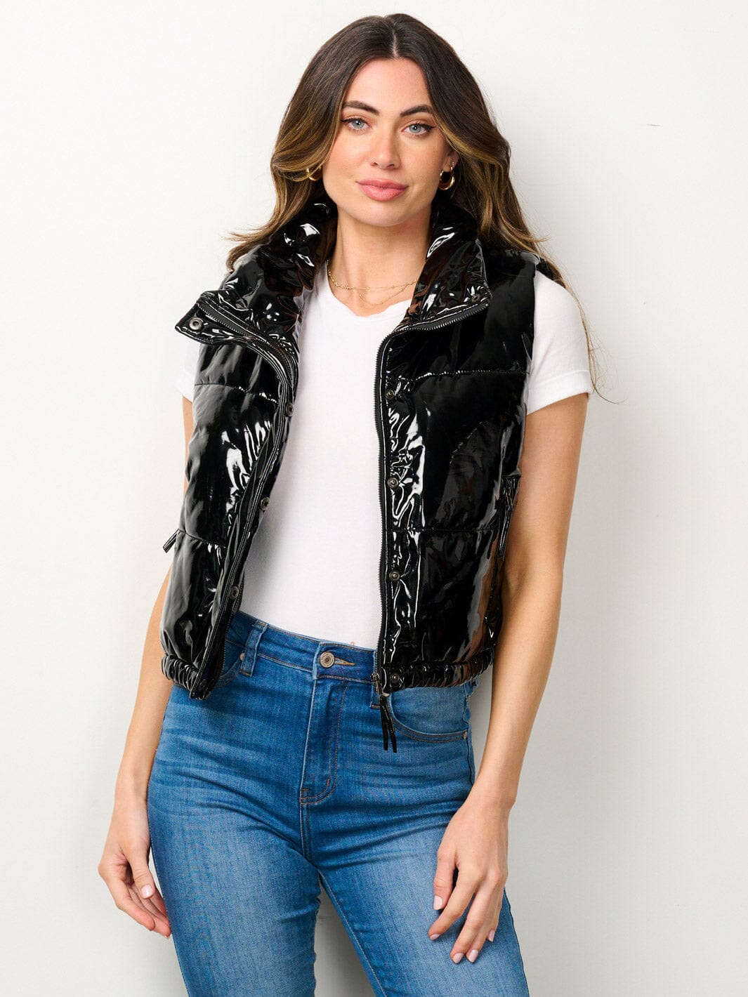 WOMEN'S SLEEVELESS BUTTON UP PU PLEATHER VEST