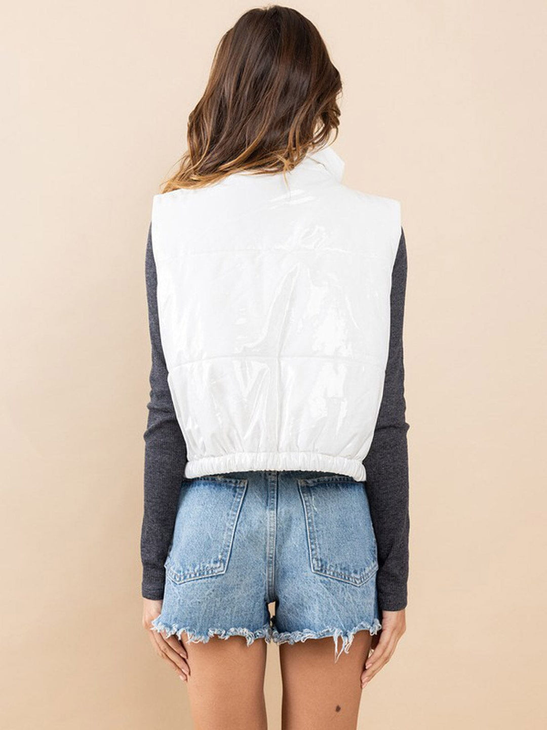 WOMEN'S SLEEVELESS BUTTON UP PU PLEATHER VEST