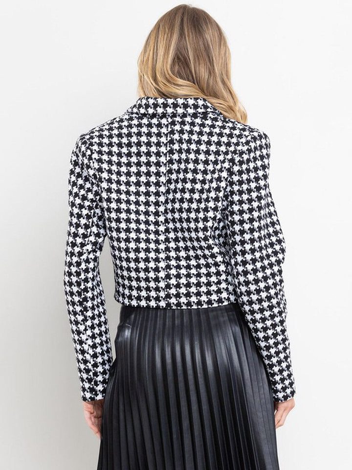 WOMEN'S LONG SLEEVE BUTTON CLOSURE PLAID CROP JACKET