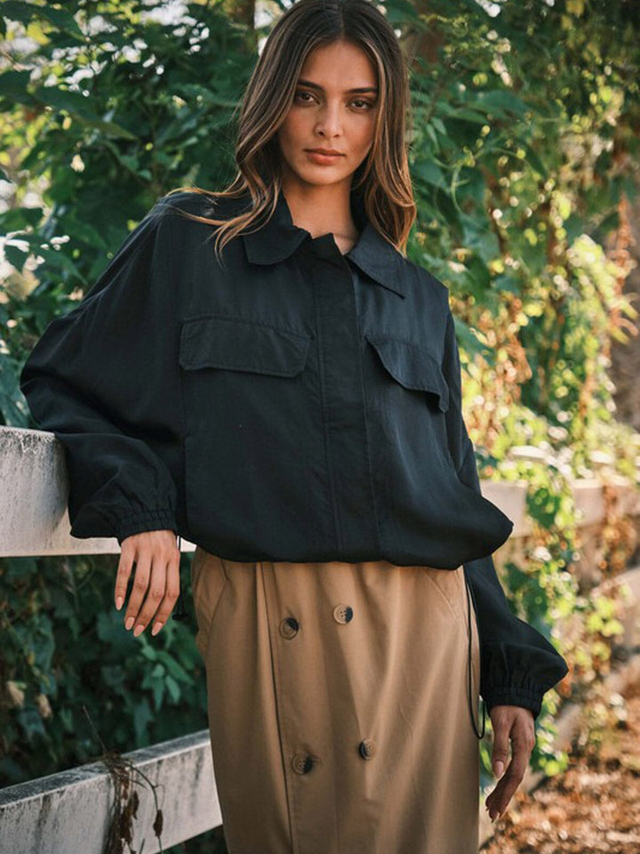 WOMEN'S LONG SLEEVES BUTTON CLOSURE POCKETS LIGHT WEIGHT JACKET