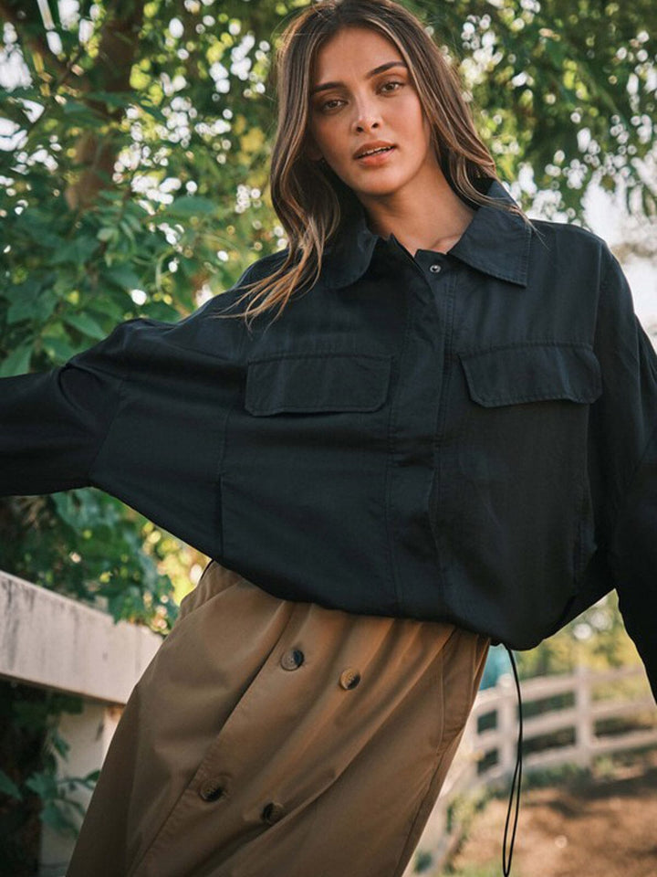 WOMEN'S LONG SLEEVES BUTTON CLOSURE POCKETS LIGHT WEIGHT JACKET