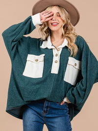 WOMEN'S LONG SLEEVE BUTTON UP OVERSIZED COLORBLOCK TOP