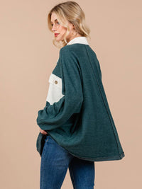 WOMEN'S LONG SLEEVE BUTTON UP OVERSIZED COLORBLOCK TOP