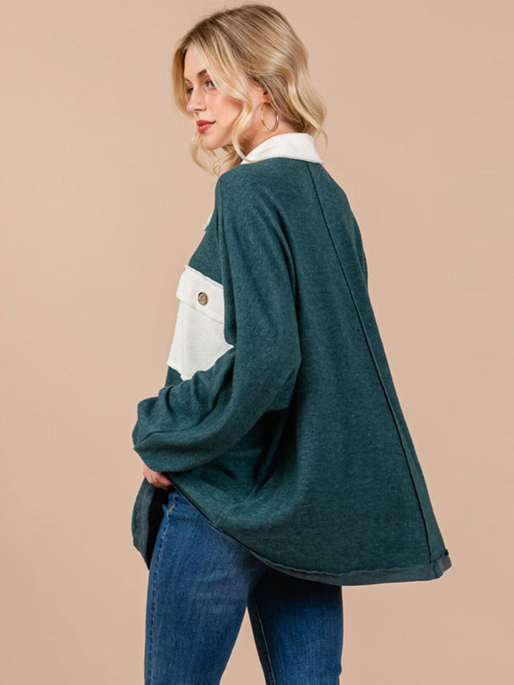 WOMEN'S LONG SLEEVE BUTTON UP OVERSIZED COLORBLOCK TOP