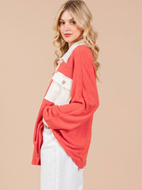 WOMEN'S LONG SLEEVE BUTTON UP OVERSIZED COLORBLOCK TOP