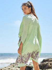 WOMEN'S 3/4 SLEEVE MULTI PRINT DUSTER CARDIGAN