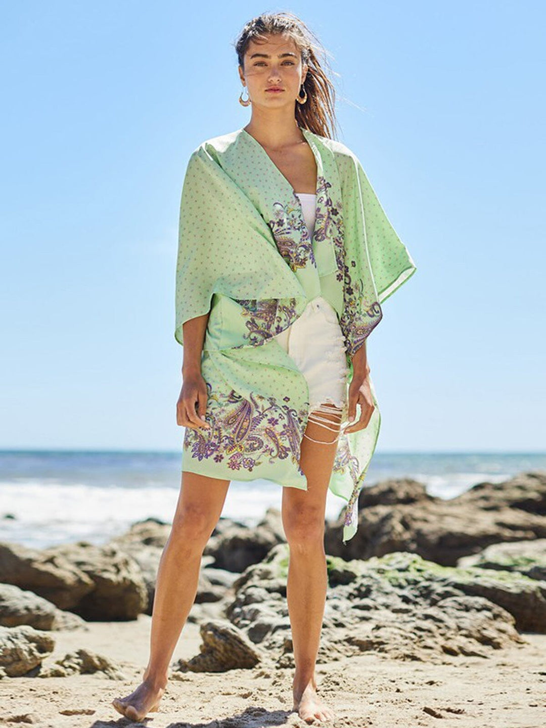 WOMEN'S 3/4 SLEEVE MULTI PRINT DUSTER CARDIGAN