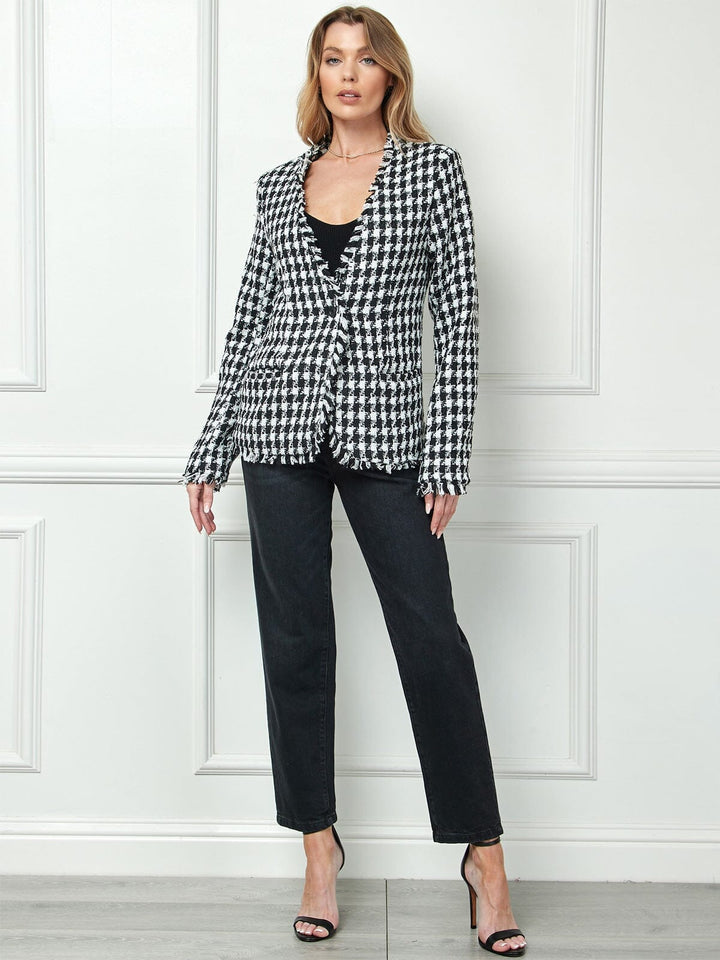 WOMEN'S LONG SLEEVE BUTTON CLOSURE POCKETS PLAID BLAZER