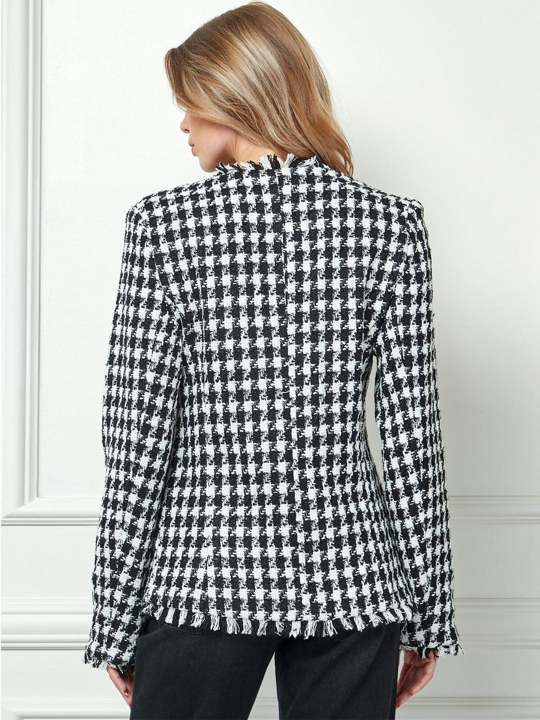 WOMEN'S LONG SLEEVE BUTTON CLOSURE POCKETS PLAID BLAZER
