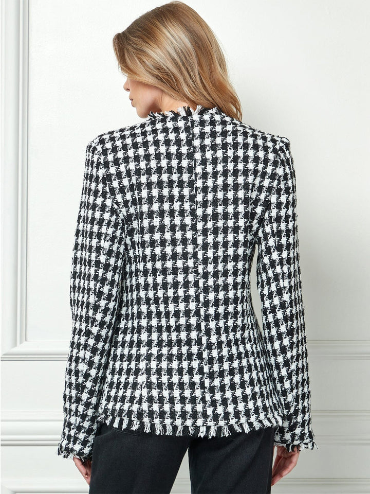 WOMEN'S LONG SLEEVE BUTTON CLOSURE POCKETS PLAID BLAZER