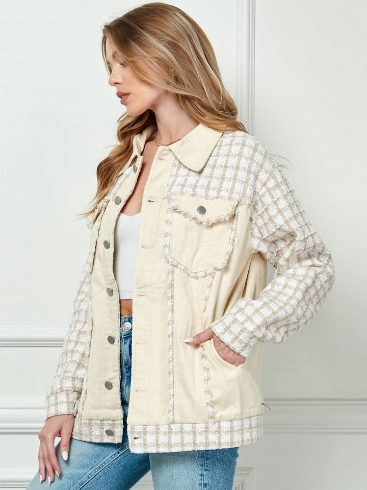 WOMEN'S LONG SLEEVE BUTTON CLOSURE POCKETS CHECKERS JACKET