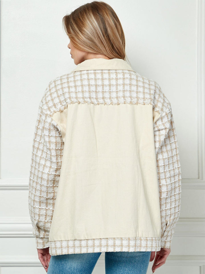 WOMEN'S LONG SLEEVE BUTTON CLOSURE POCKETS CHECKERS JACKET