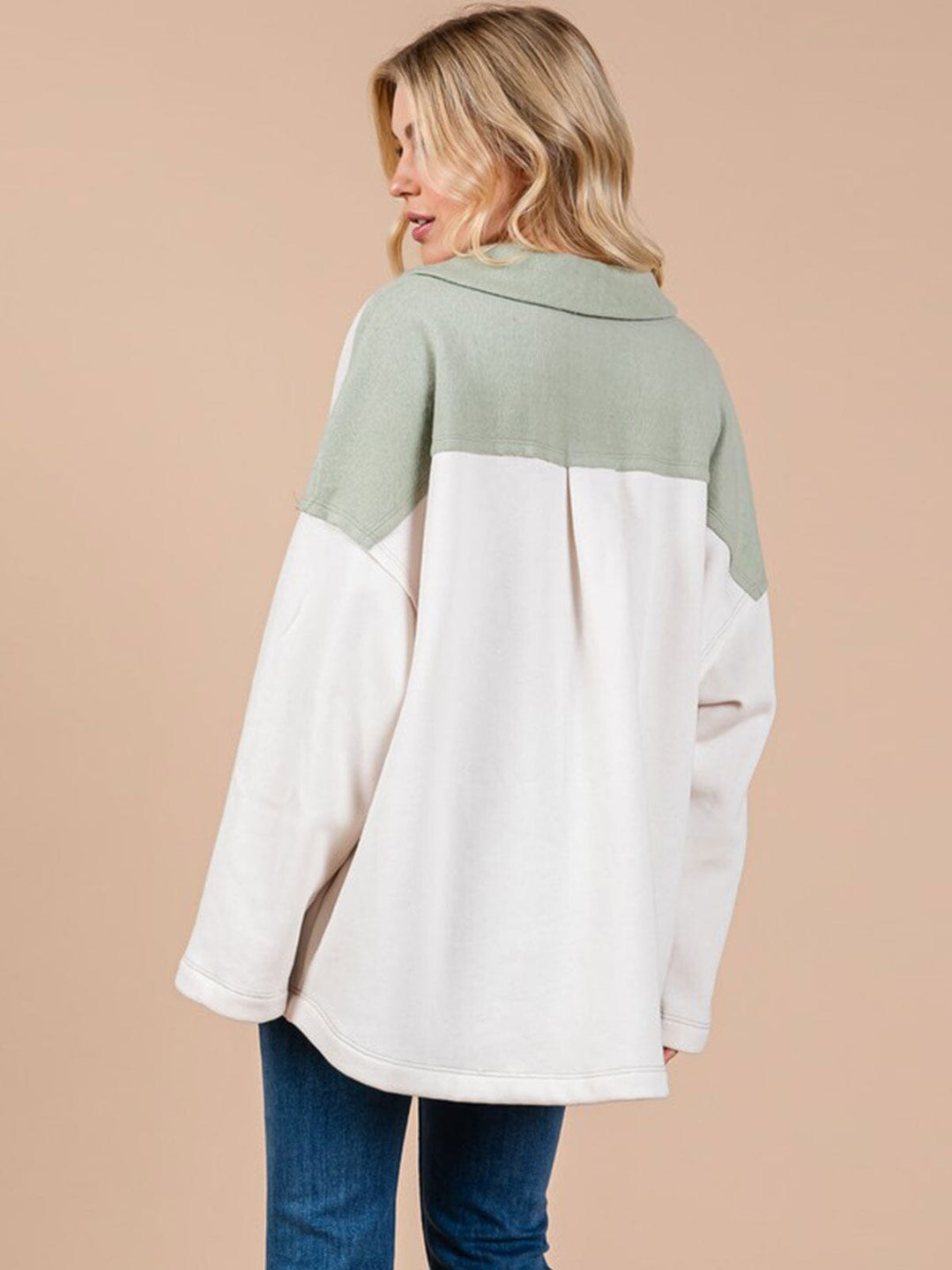 WOMEN'S LONG SLEEVE V-NECK FRONT POCKET COLORBLOCK PULLOVER SWEATER