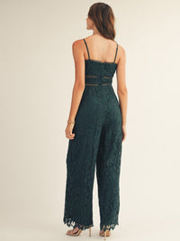 JUST ME WOMEN'S SLEEVELESS V-NECK FRONT POCKETS CROCHET WIDE LEG JUMPSUIT
