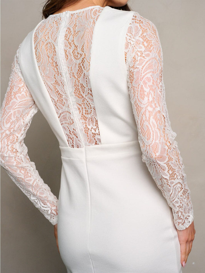 WOMEN'S LONG SLEEVE MESH LACE DETAILED BODYCON MIDI DRESS