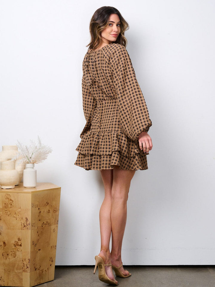 WOMEN'S LONG SLEEVE RUFFLE TIERED MINI DRESS
