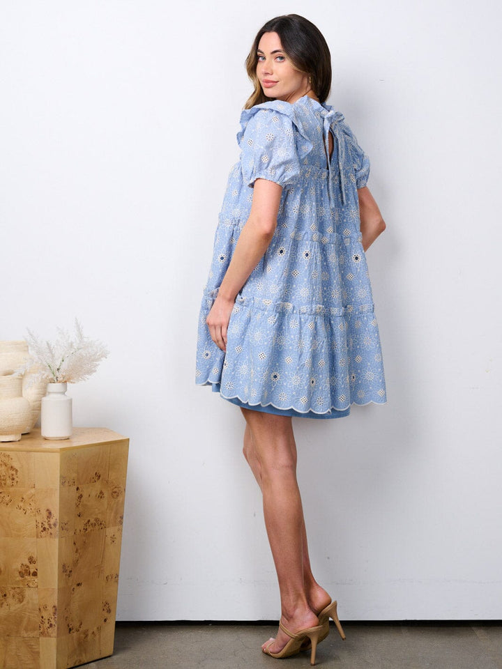 WOMEN'S SHORT PUFF SLEEVE BABYDOLL TIERED MINI DRESS