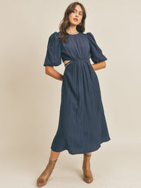 JUST ME WOMEN'S SHORT PUFF SLEEVE CUT OUT BACK MAXI DRESS