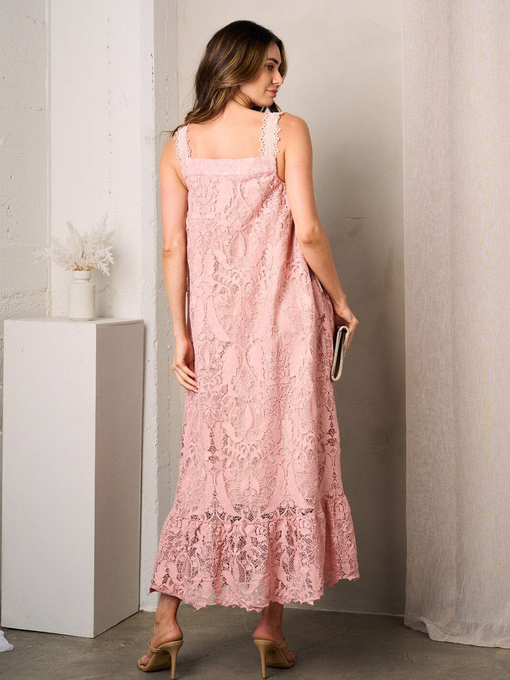 WOMEN'S SLEEVELESS SQUARE NECK TUNIC LACE MAXI DRESS
