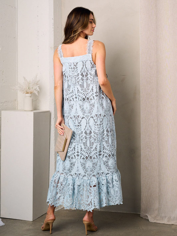 WOMEN'S SLEEVELESS SQUARE NECK TUNIC LACE MAXI DRESS