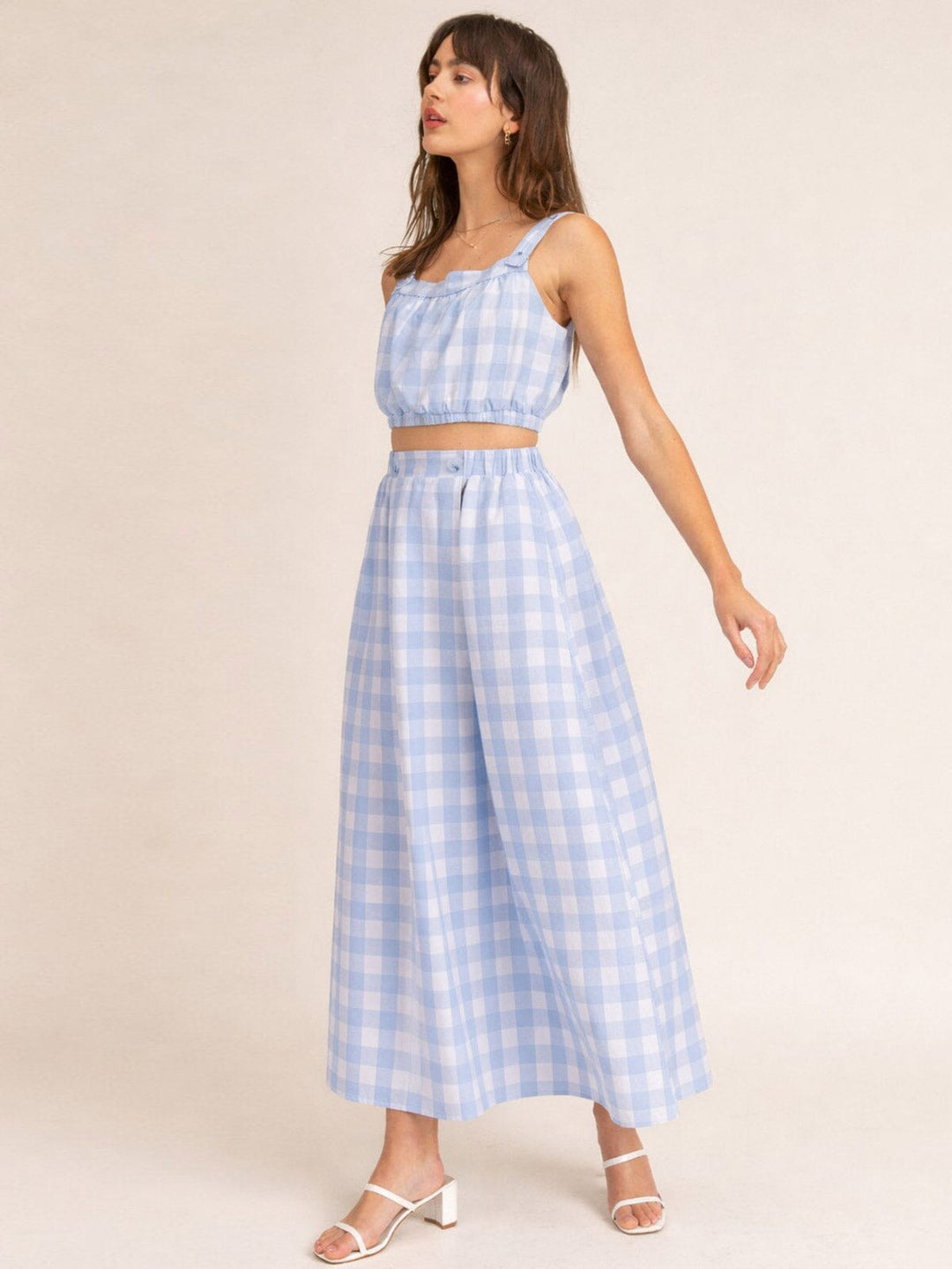 JUST ME WOMEN'S SLEEVELESS CROP TOP & ELASTIC WAIST MAXI SKIRT PLAID 2PC. SET