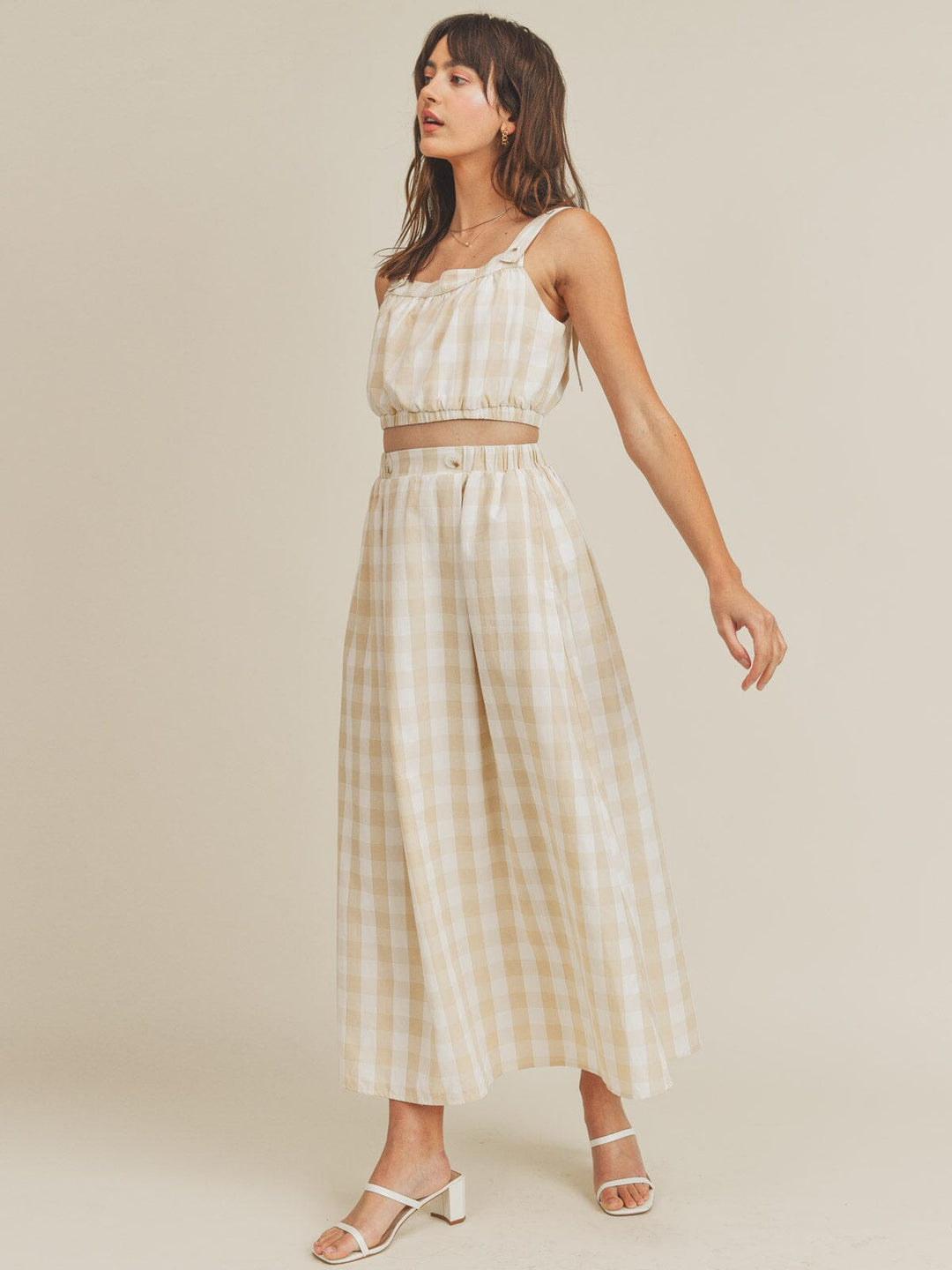 JUST ME WOMEN'S SLEEVELESS CROP TOP & ELASTIC WAIST MAXI SKIRT PLAID 2PC. SET
