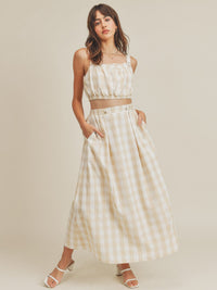 JUST ME WOMEN'S SLEEVELESS CROP TOP & ELASTIC WAIST MAXI SKIRT PLAID 2PC. SET