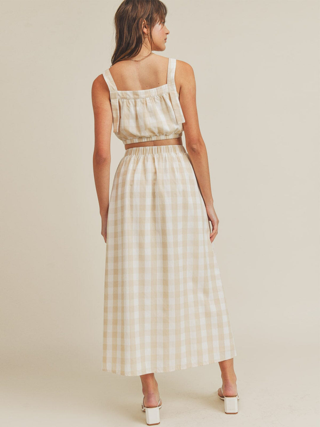 JUST ME WOMEN'S SLEEVELESS CROP TOP & ELASTIC WAIST MAXI SKIRT PLAID 2PC. SET